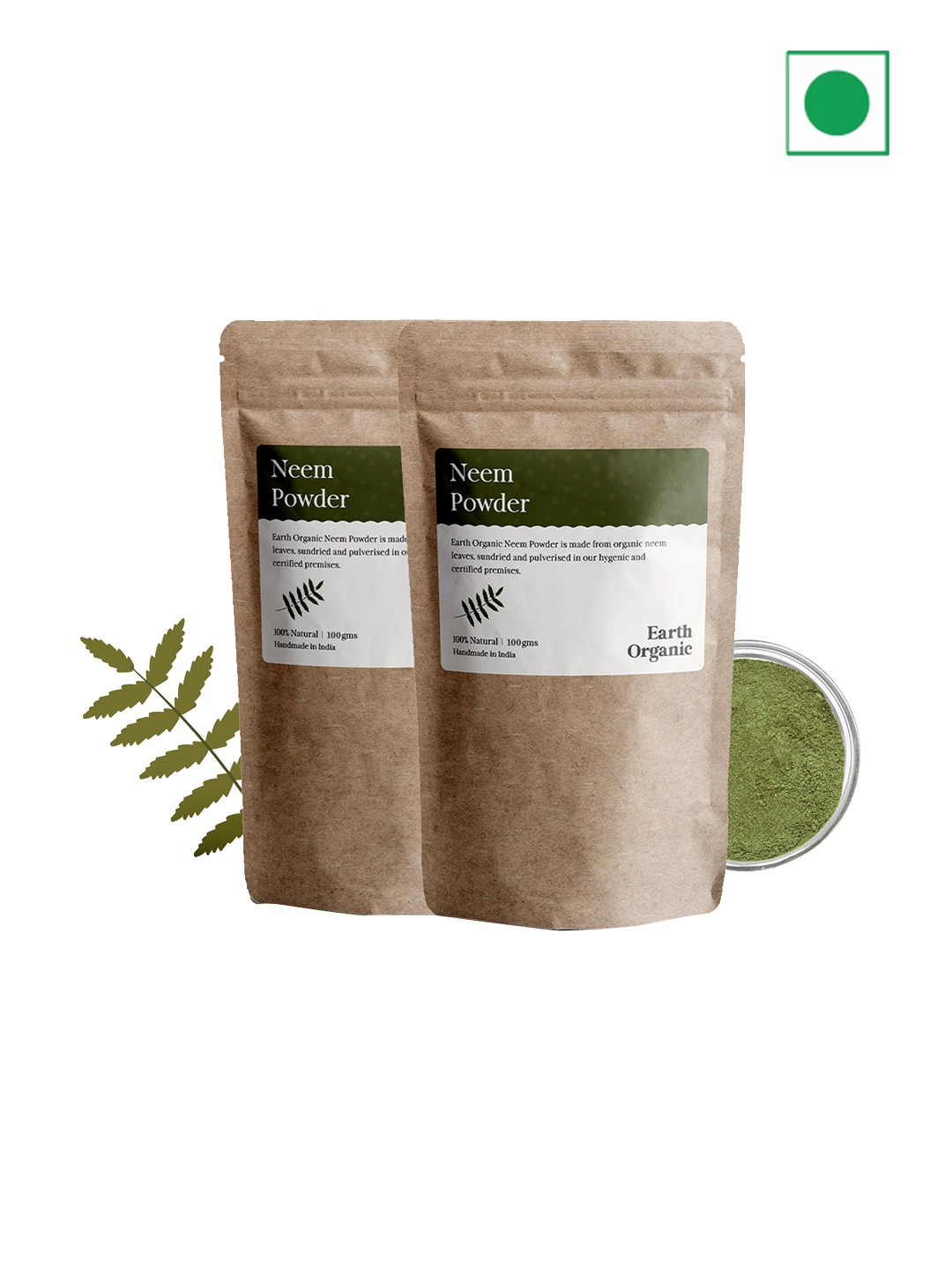 

Earth Organic Set of 2 Natural & Organic Neem Powder Face & Hair Pack - 100 g each, Brown