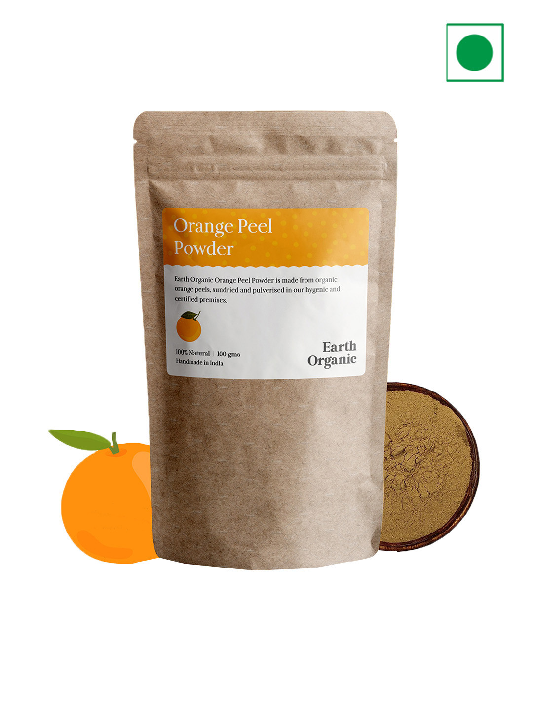 

Earth Organic Natural & Organic Orange Peel Powder Face & Hair Pack - 100 g, Brown