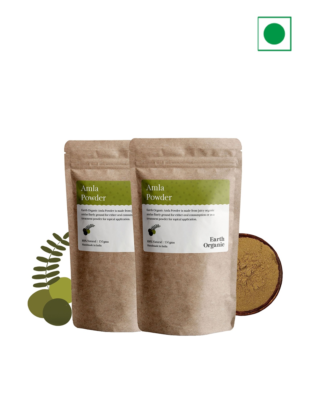 

Earth Organic Set of 2 Natural & Organic Amla Powder Face & Hair Pack - 150 g each, Brown