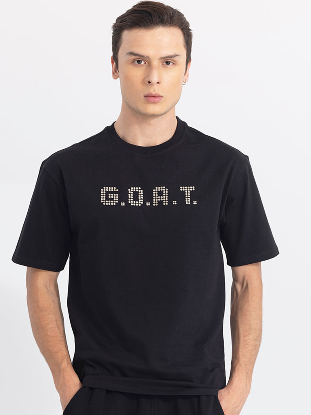

Snitch Black Typography Printed Relaxed Fit Pure Cotton T-shirt