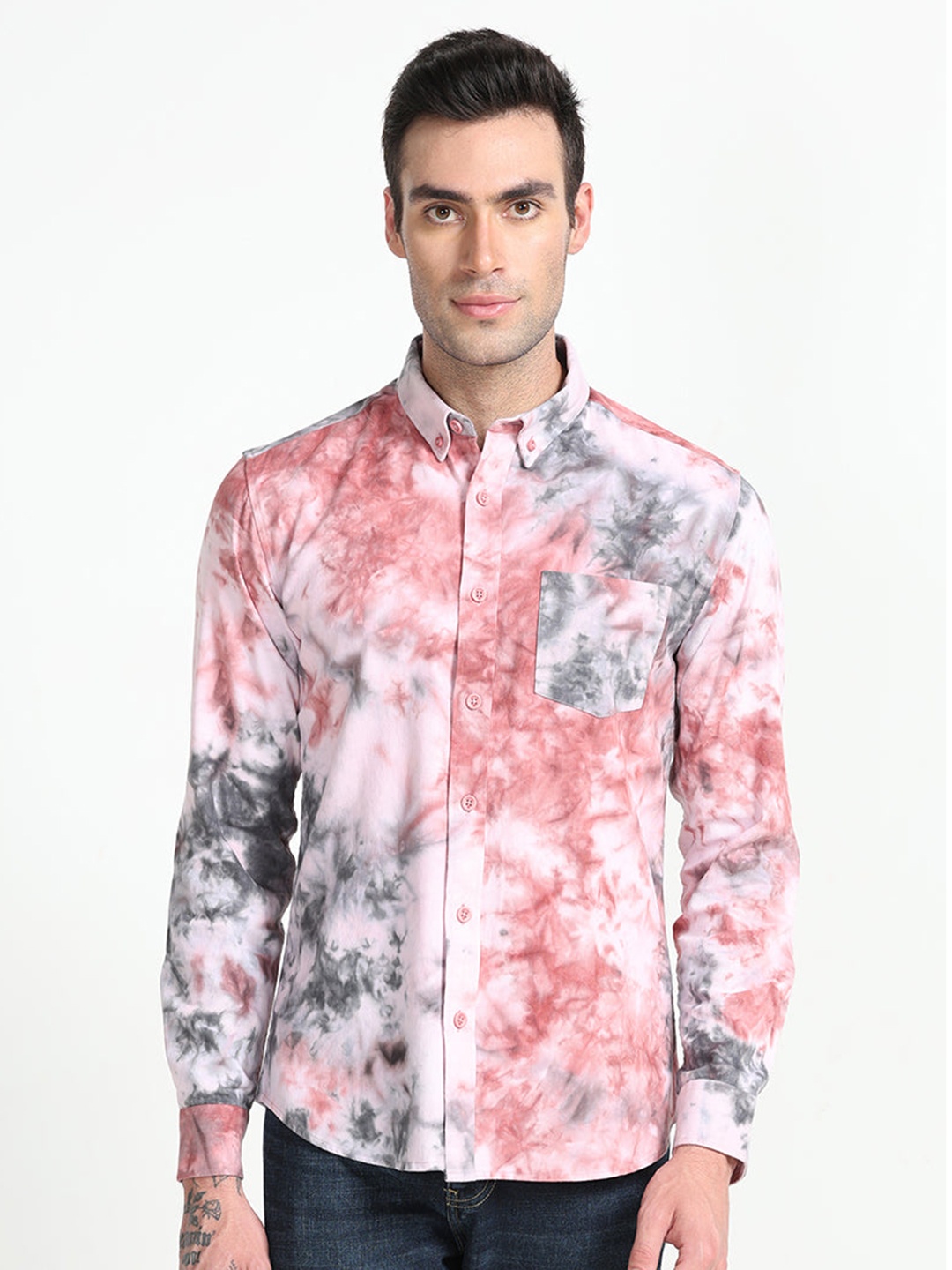 

Snitch Pink Classic Slim Fit Opaque Printed Pure Cotton Casual Shirt