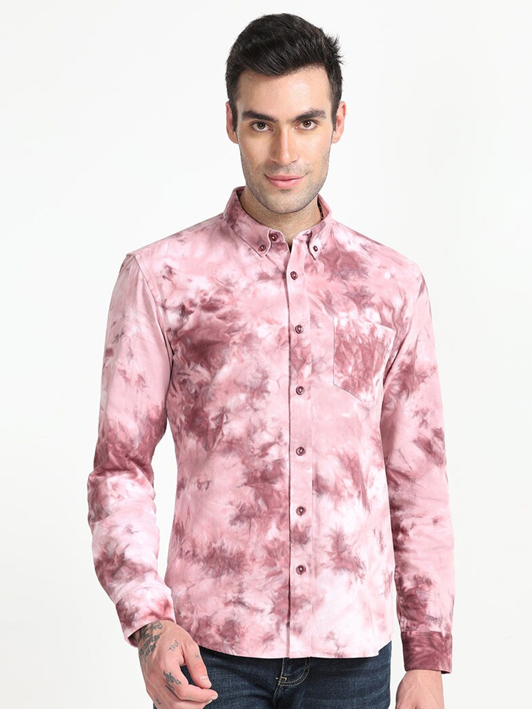 

Snitch Classic Abstract Printed Pure Cotton Shirt, Mauve
