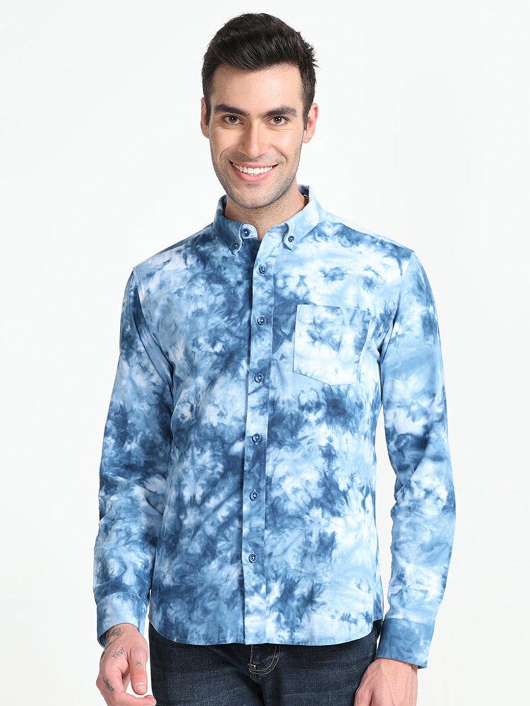 

Snitch Classic Abstract Printed Pure Cotton Shirt, Blue
