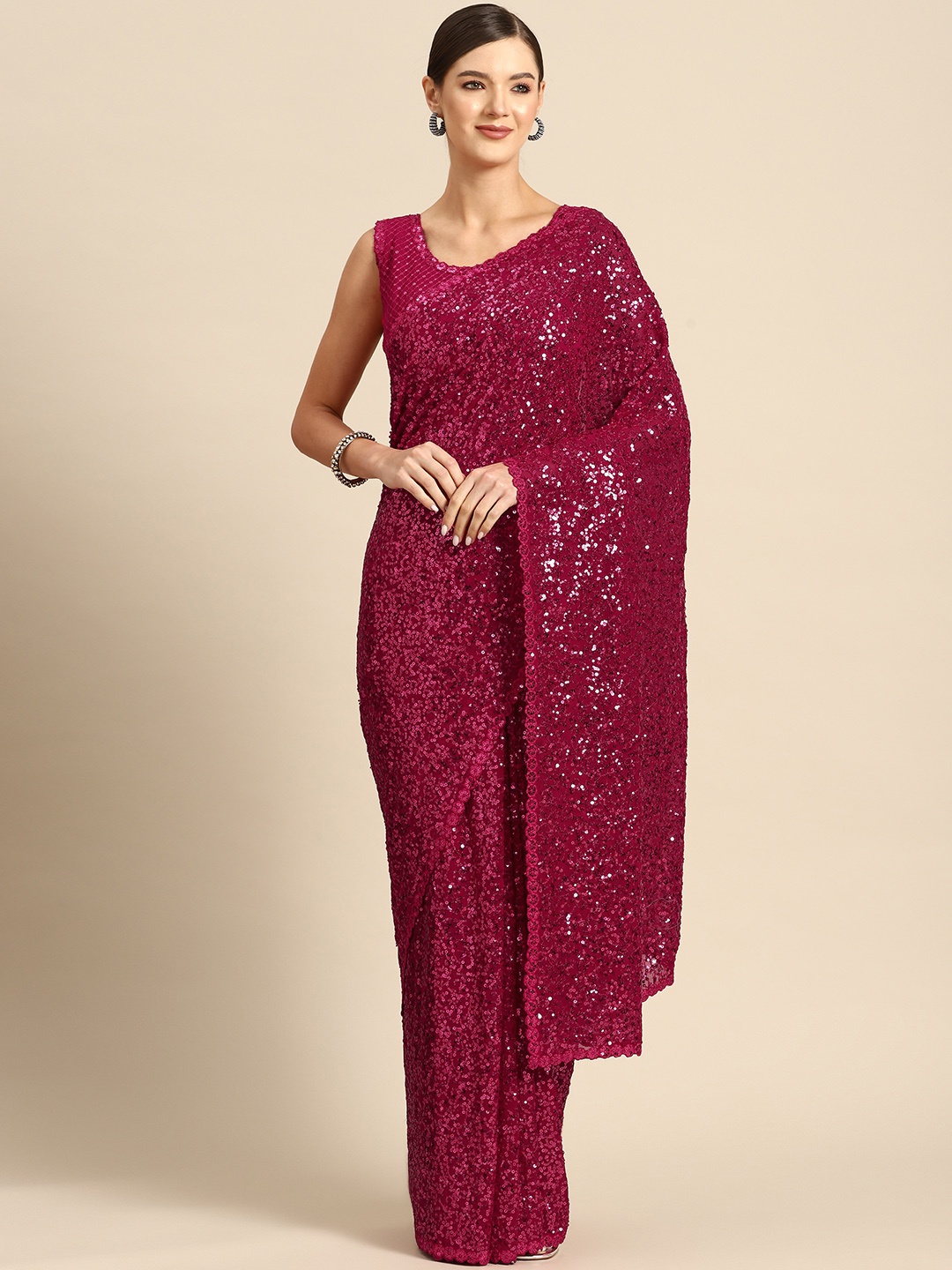 

Mizzific Embellished Sequinned Georgette Saree, Maroon