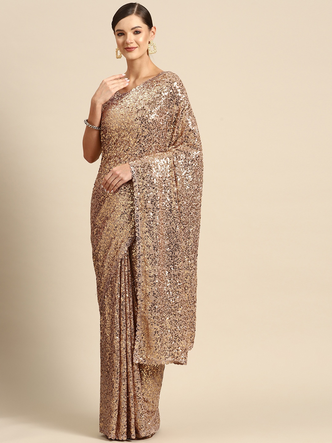 

Mizzific Embellished Sequinned Georgette Saree, Beige