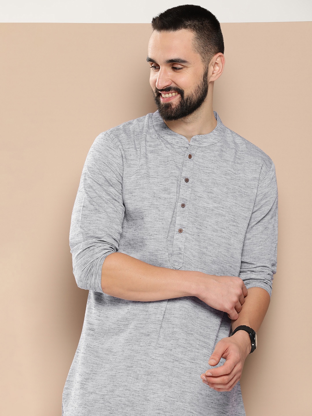 

HERE&NOW Men Cotton Kurta, Grey