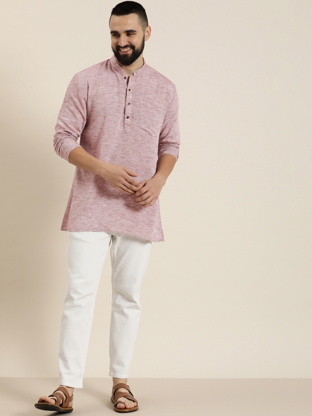 

HERE&NOW Men Solid Straight Kurta, Purple