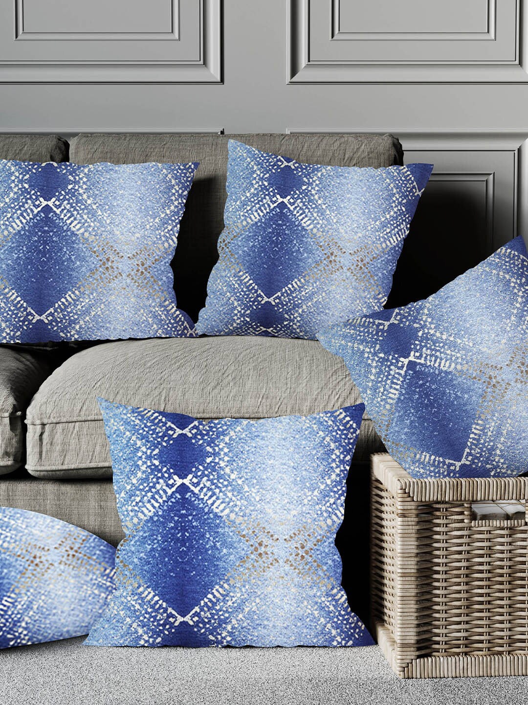 

Just Home Navy Blue & White 5 Pieces Abstract Cotton Square Cushion Covers