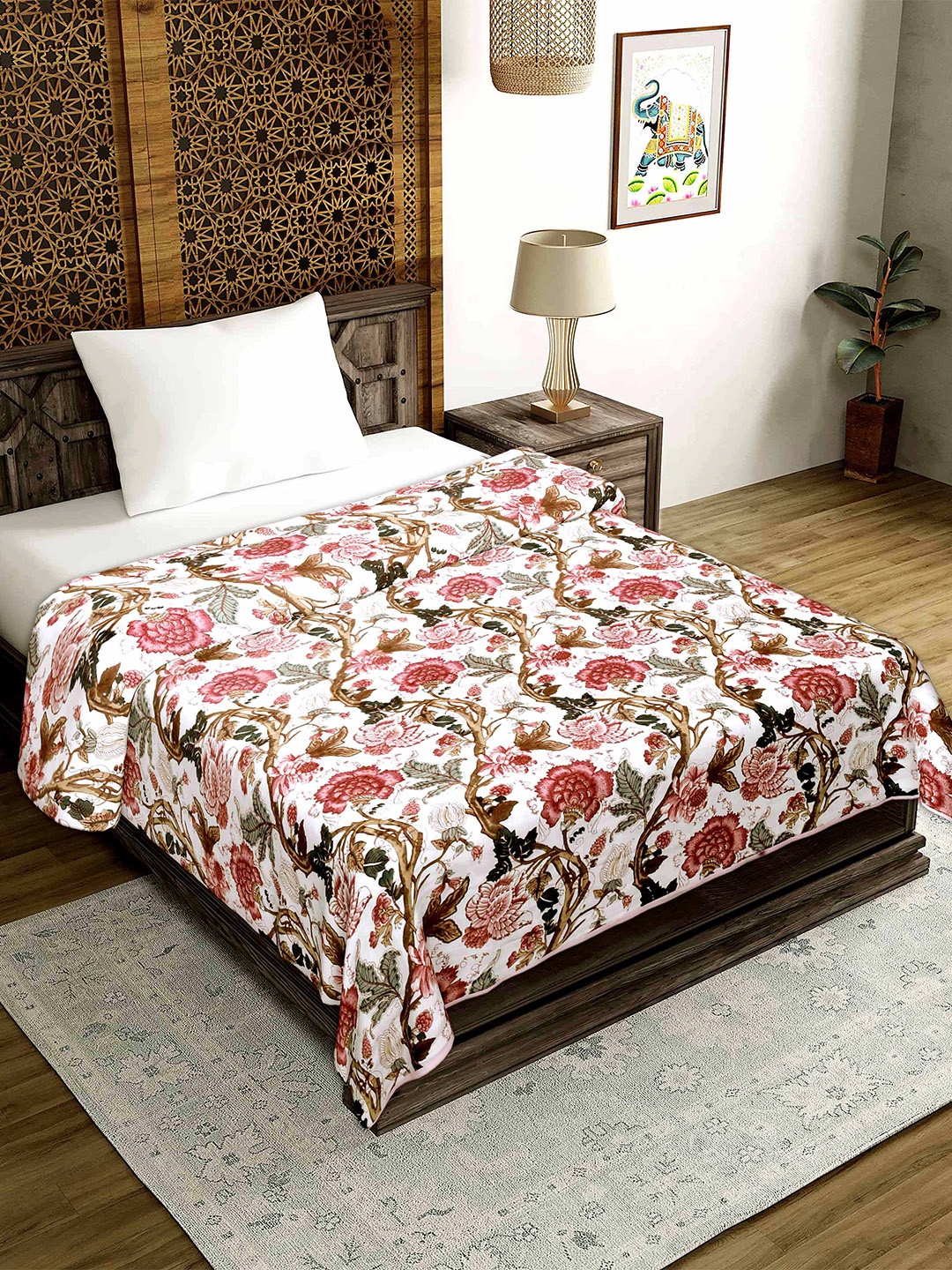 

Rajasthanikart Pink & White Floral Pure Cotton Reversible AC Room Single Bed Dohar