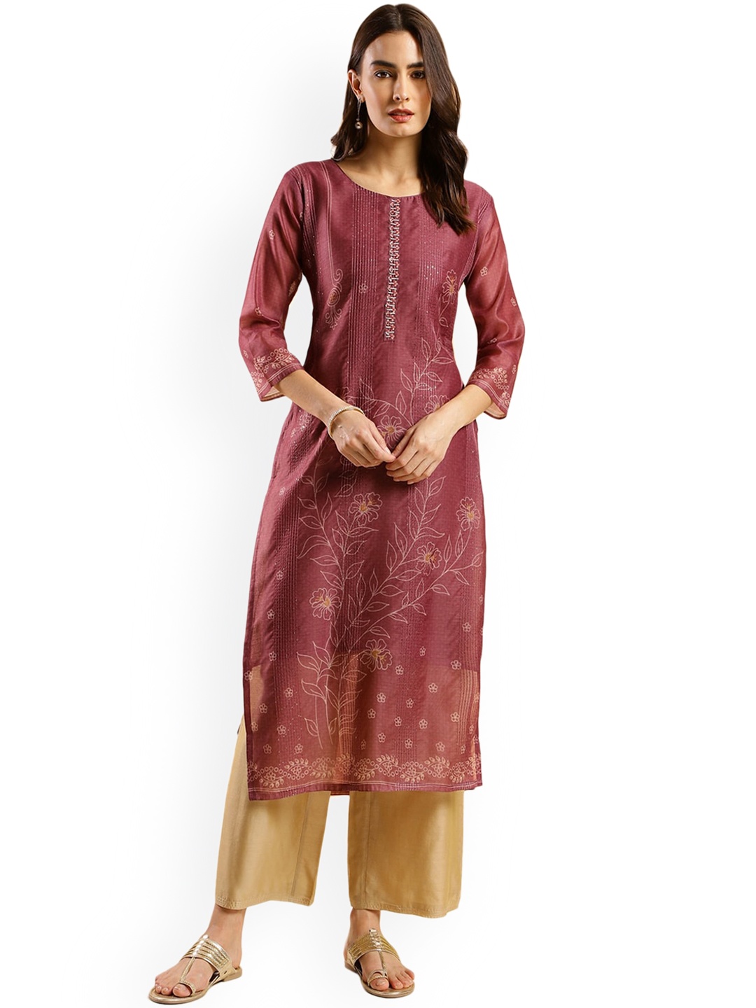 

Nimayaa Floral Embroidered Sequinned Straight Kurta, Maroon