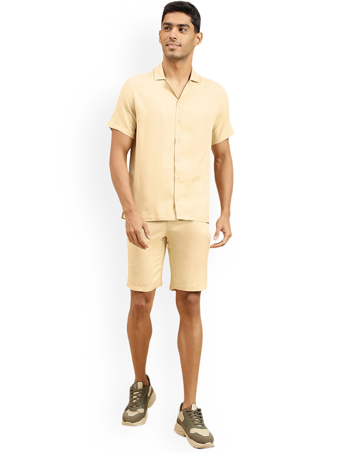 

Nimayaa Shirt Collar Short Sleeves Shirt & Shorts, Beige