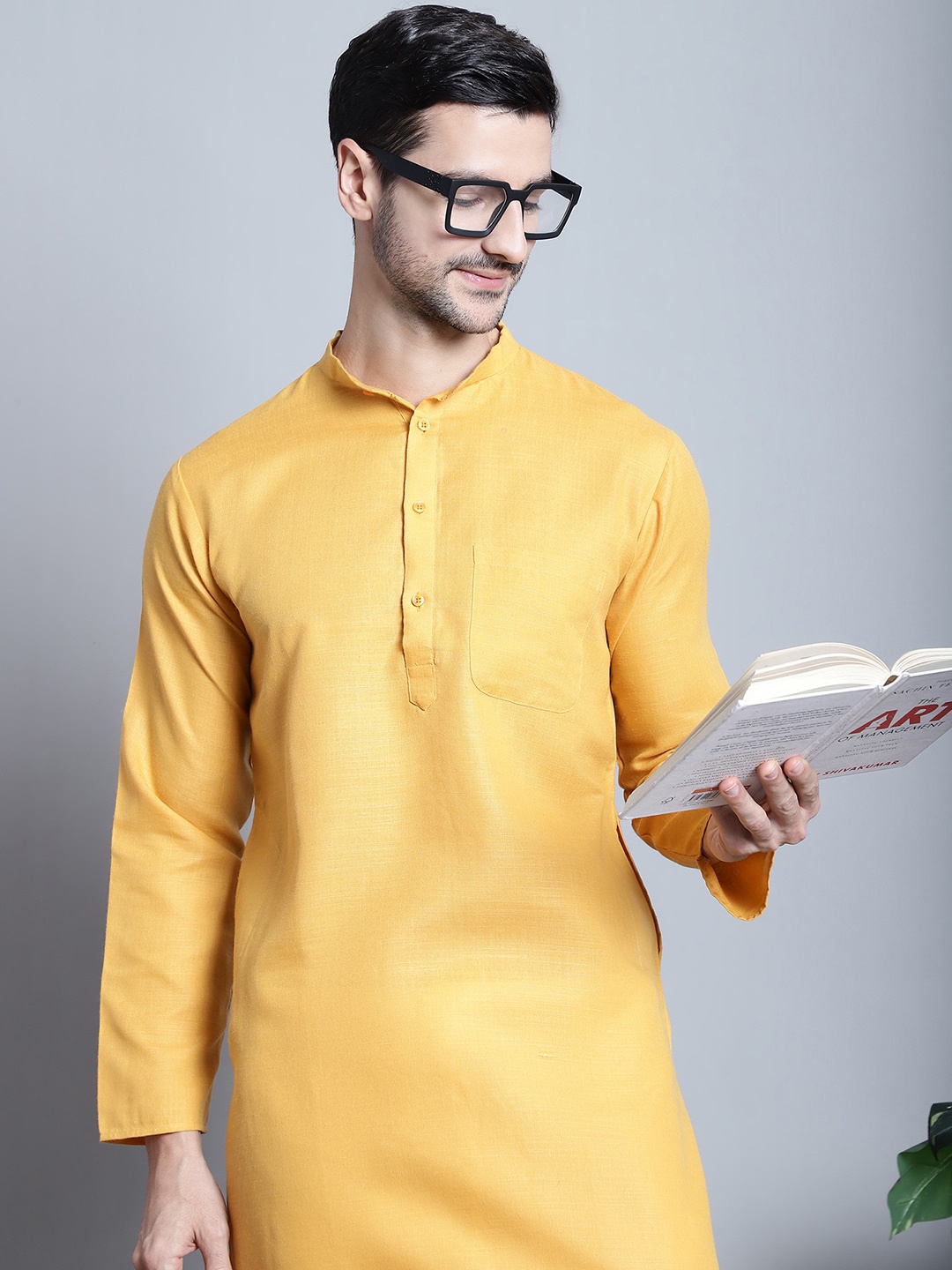 

Jompers Mandarin Collar Pure Cotton Kurta, Mustard