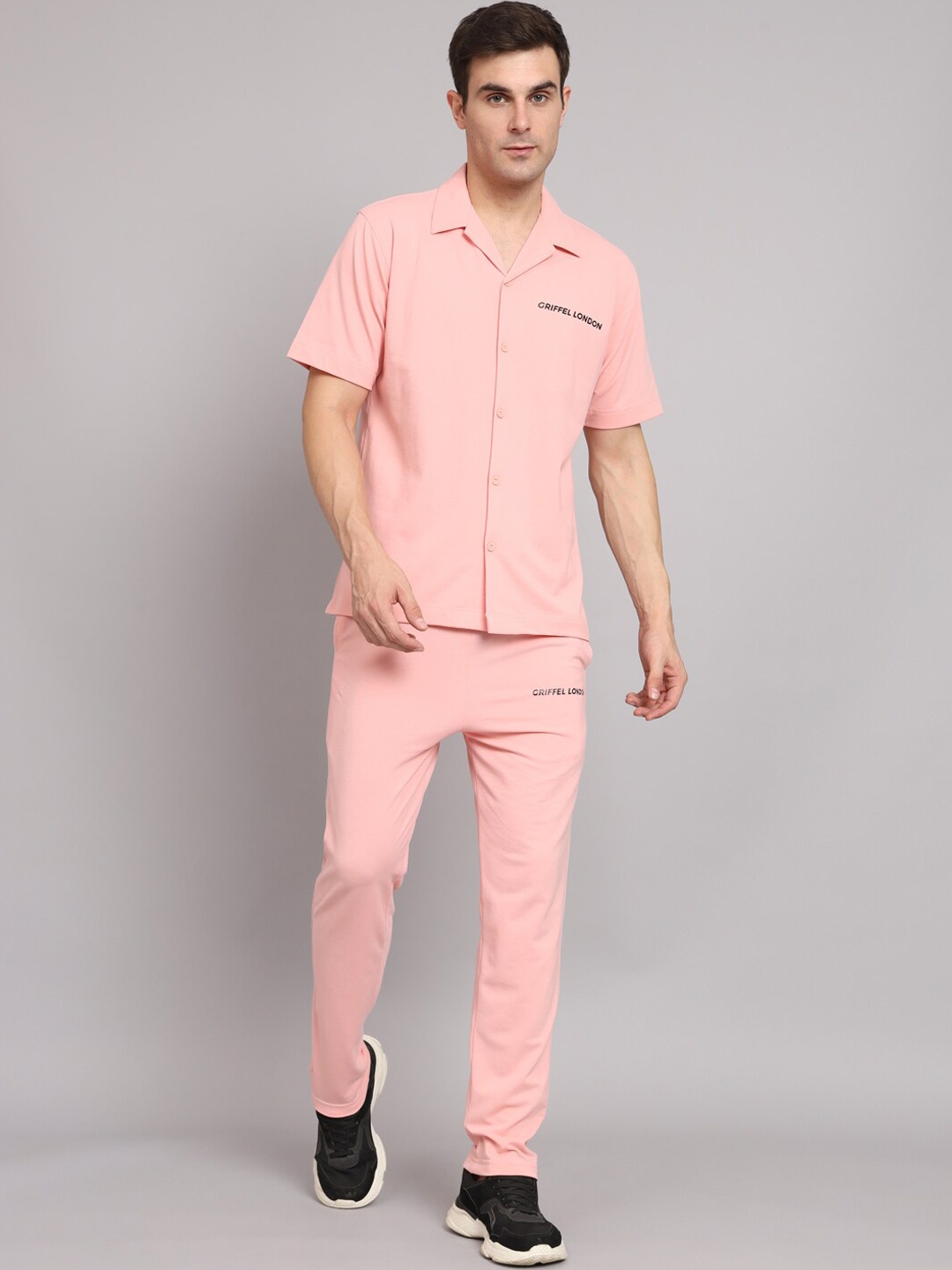 

GRIFFEL Lapel Collar Pure Cotton Shirt & Trousers, Pink