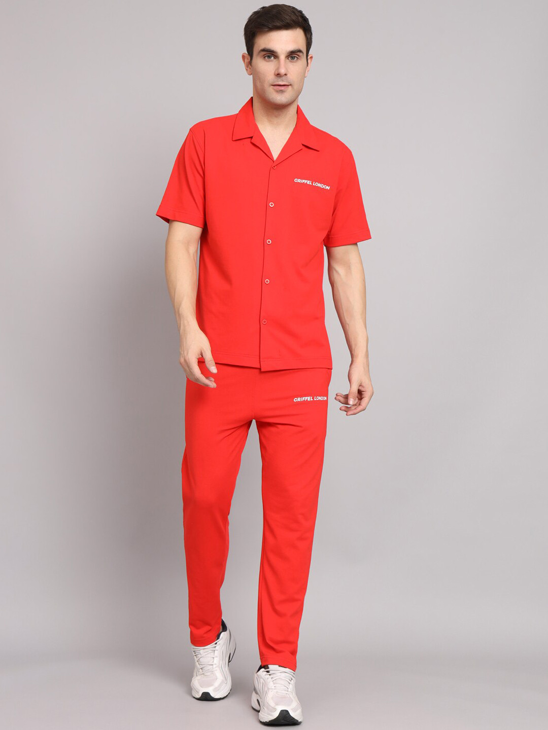 

GRIFFEL Shirt Collar Pure Cotton Shirt & Trouser Co-Ords, Red