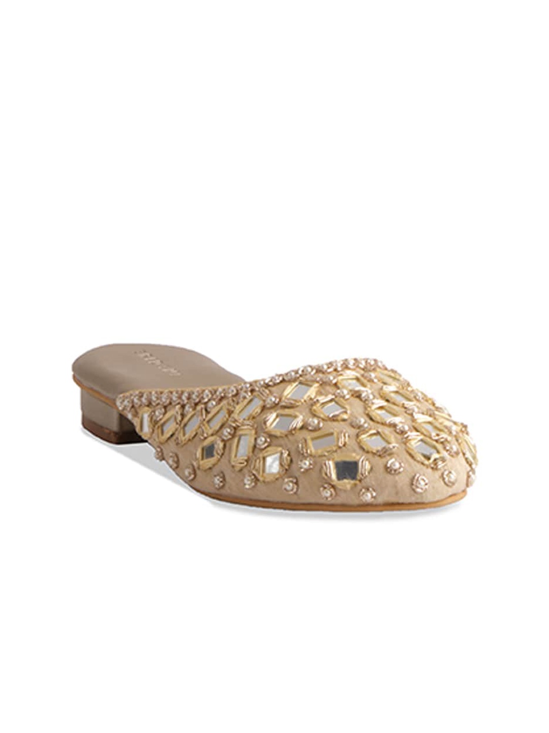 

ERIDANI Swara Embellished Round Toe Mules, Gold