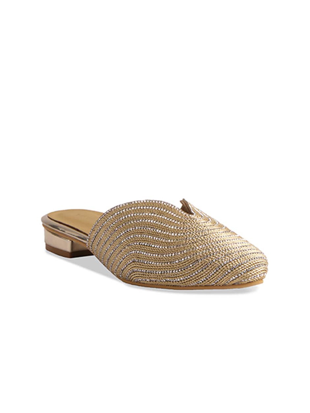 

ERIDANI Embellished Pointed Toe Ethnic Mules, Gold