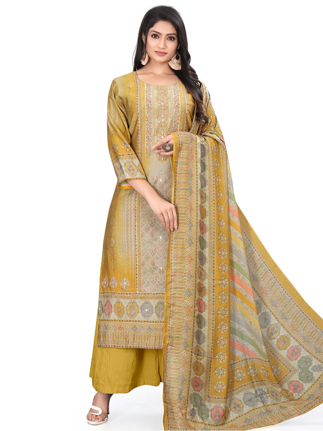 

Stylee LIFESTYLE Ethnic Motifs Printed Unstitched Dress Material, Gold