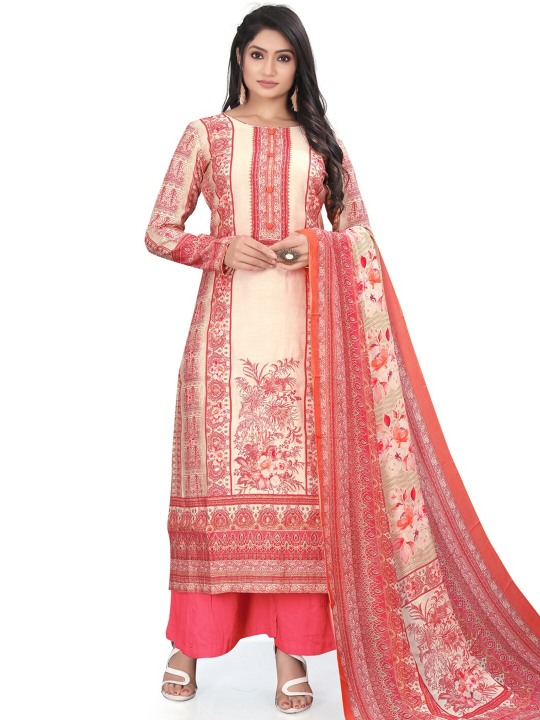 

Stylee LIFESTYLE Floral Printed Unstitched Dress Material, Coral