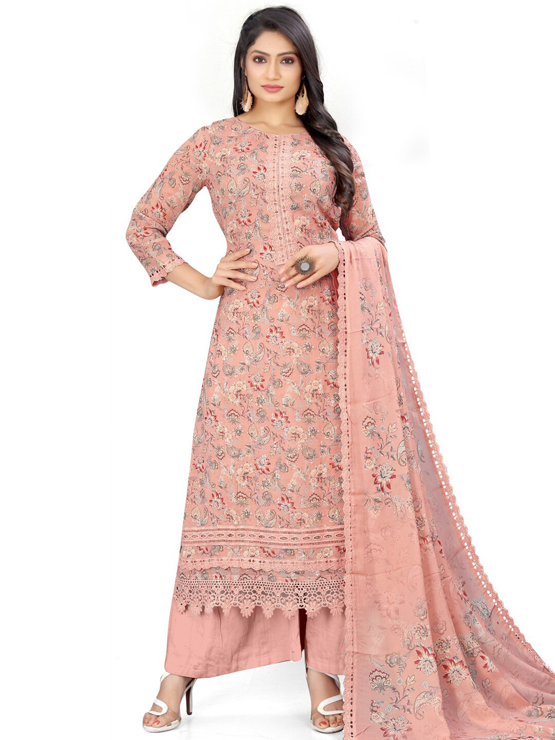 

Stylee LIFESTYLE Floral Printed Unstitched Dress Material, Rust