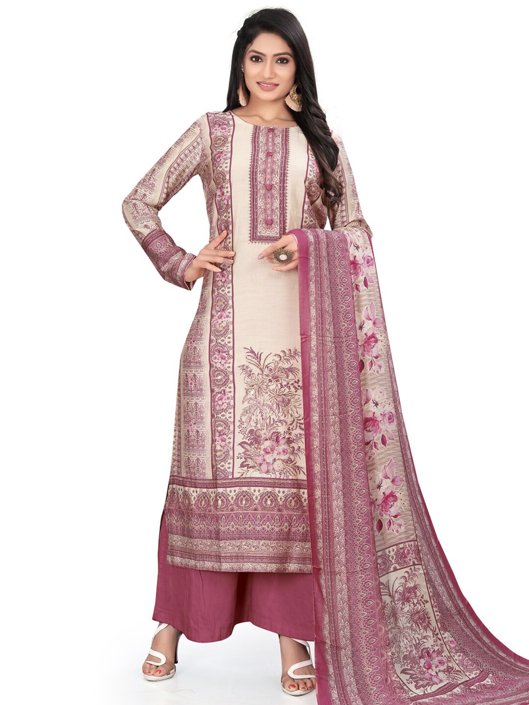 

Stylee LIFESTYLE Floral Printed Unstitched Dress Material, Magenta