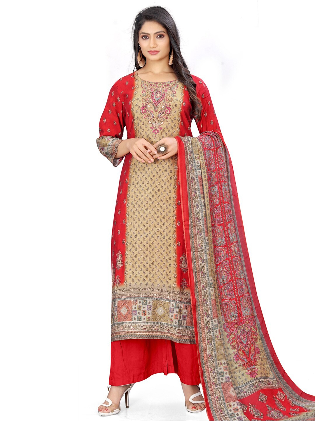 

Stylee LIFESTYLE Ethnic Motifs Printed Unstitched Dress Material, Red