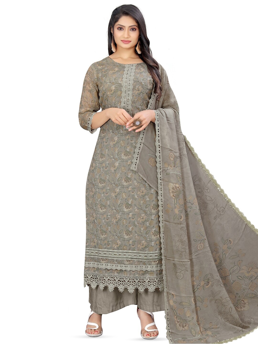 

Stylee LIFESTYLE Floral Printed Unstitched Dress Material, Grey