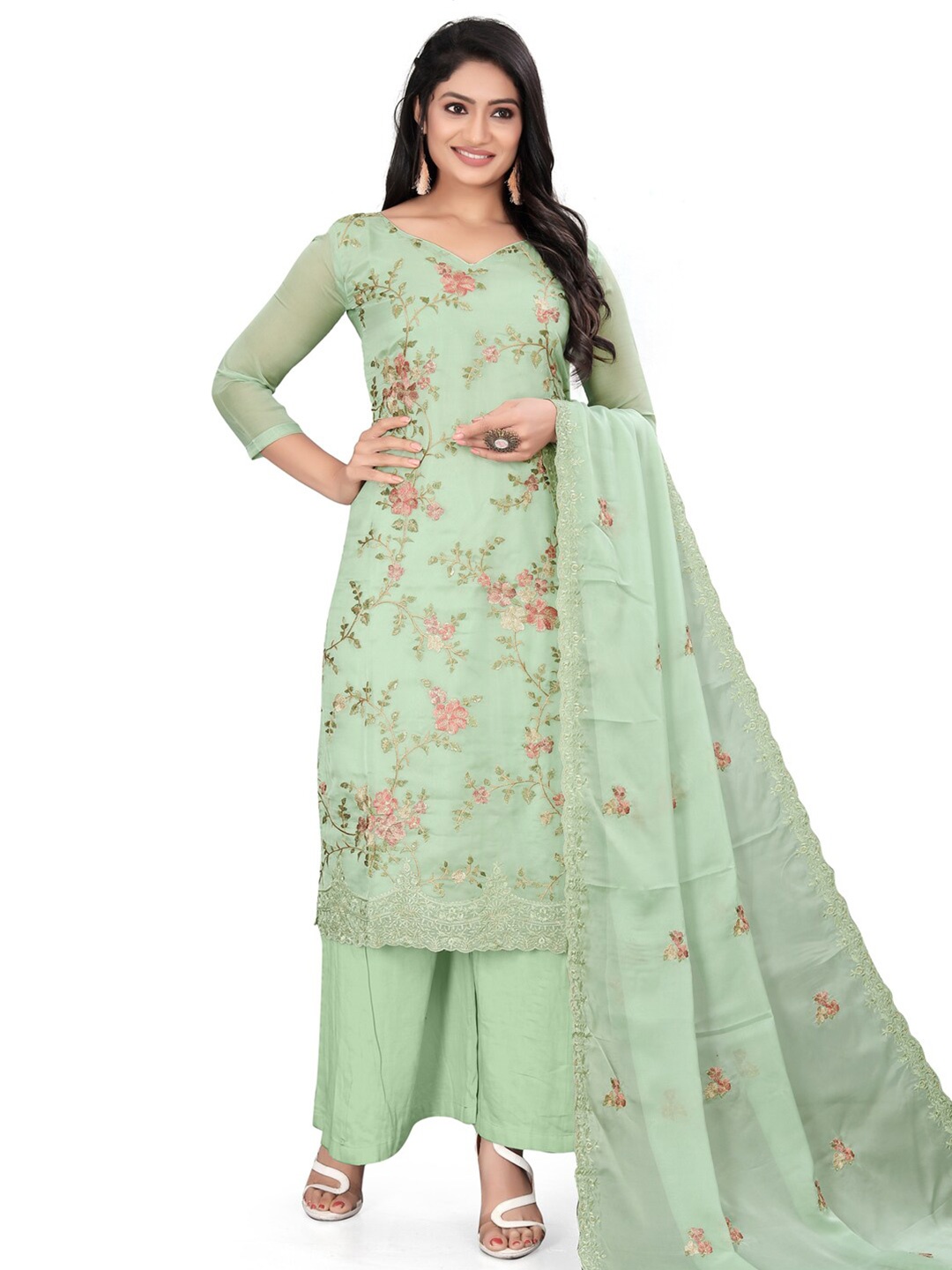 

Stylee LIFESTYLE Floral Embroidered Unstitched Dress Material, Green
