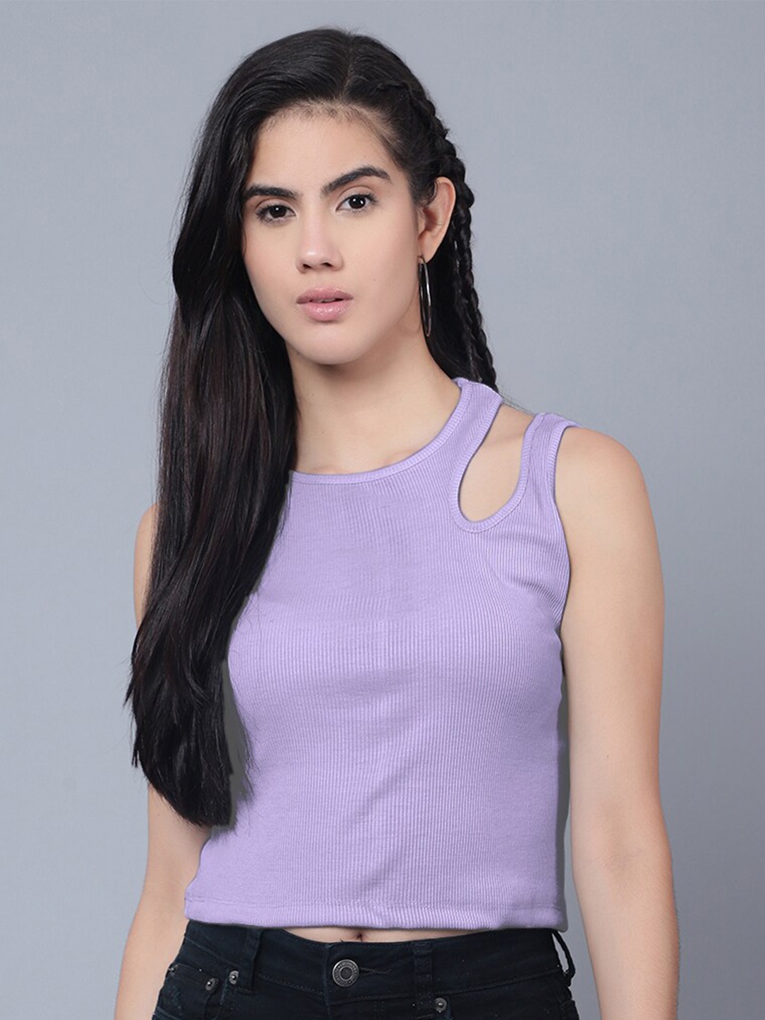 

Boleem Pack Of 2 Ribbed Fitted Cotton Crop Top, Lavender