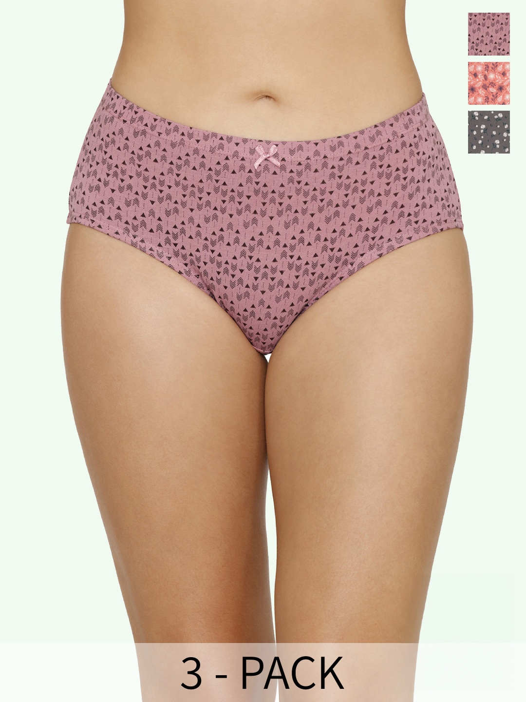 

Amante Pack Of 3 Printed Hipster Briefs, Mauve