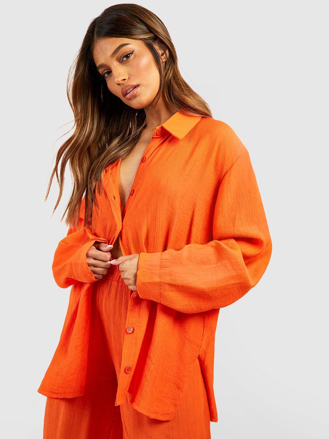 

Boohoo Crinkle Oversized Shirt, Orange