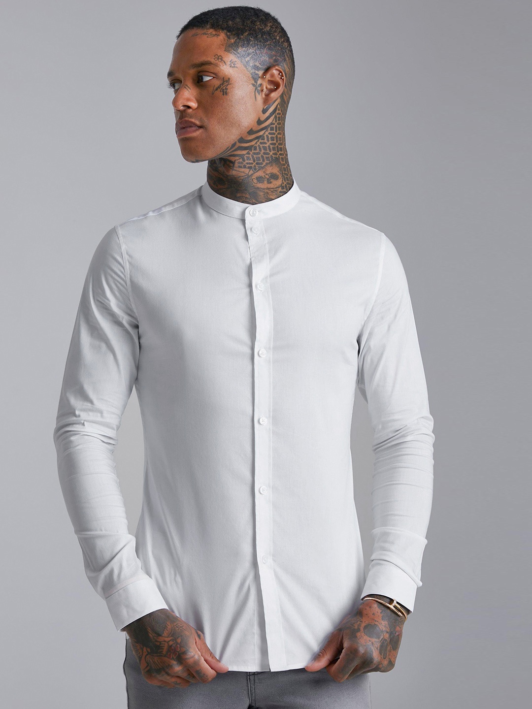 

boohooMAN Grandad Muscle Fit Casual Shirt, White