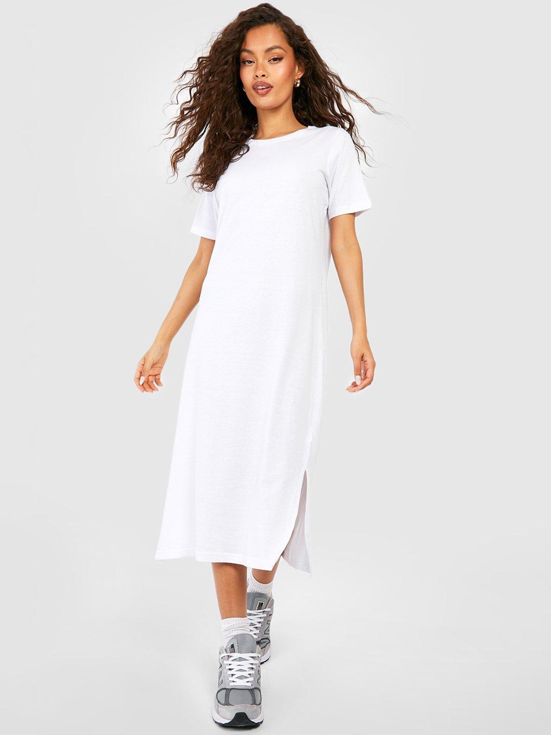 

Boohoo Pure Cotton Slit T-shirt Midi Dress, White