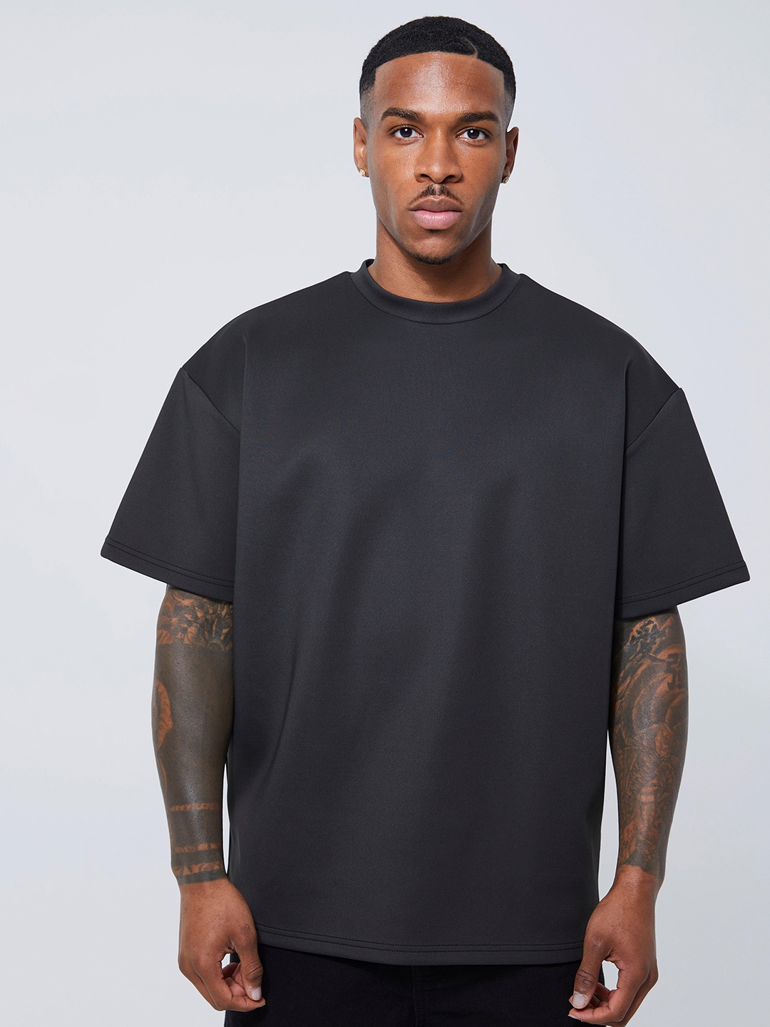 

boohooMAN Drop-Shoulder Sleeves Oversized Scuba T-shirt, Charcoal