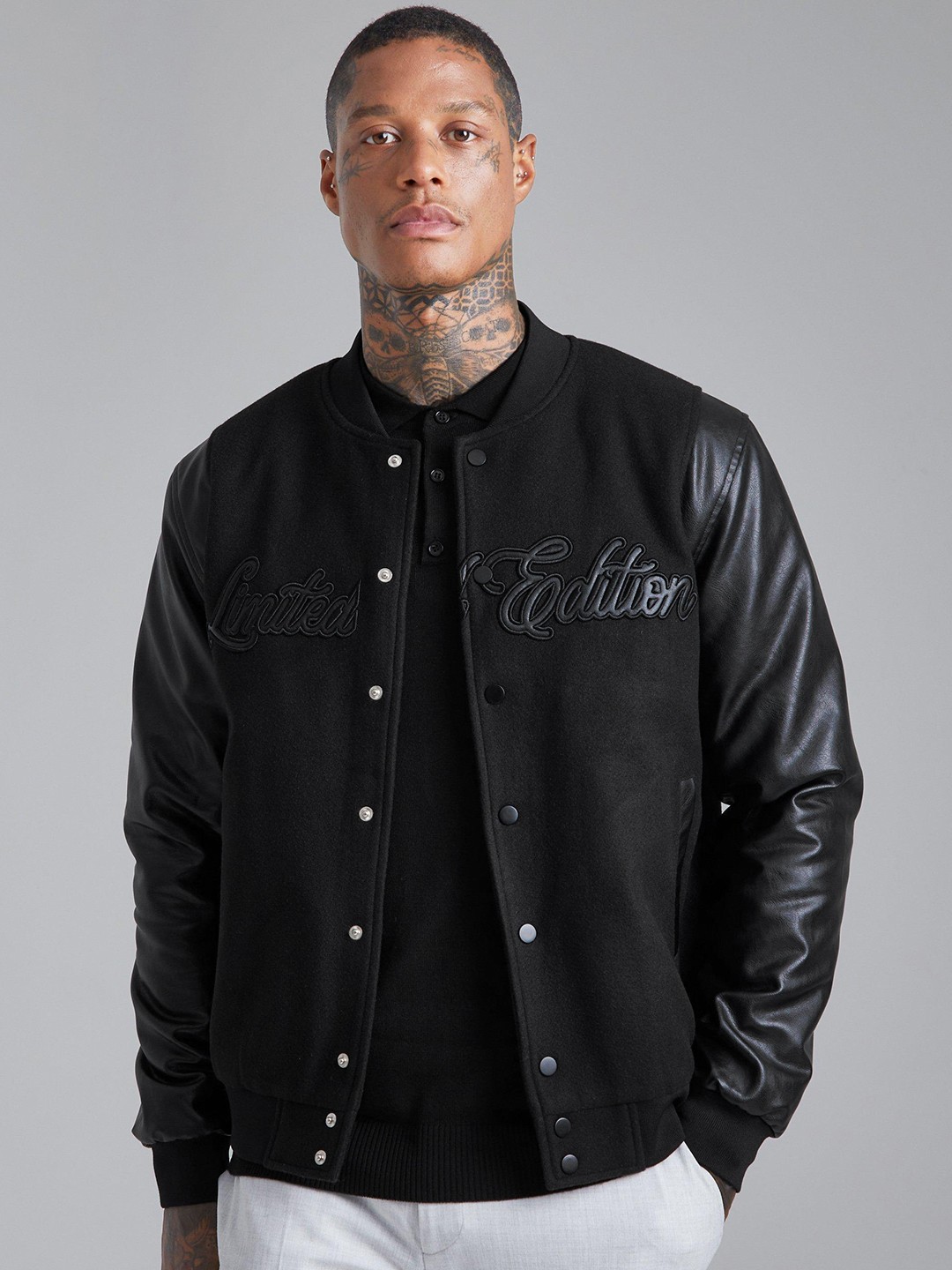 

boohooMAN Tonal Limited Edition Bomber Jacket, Black