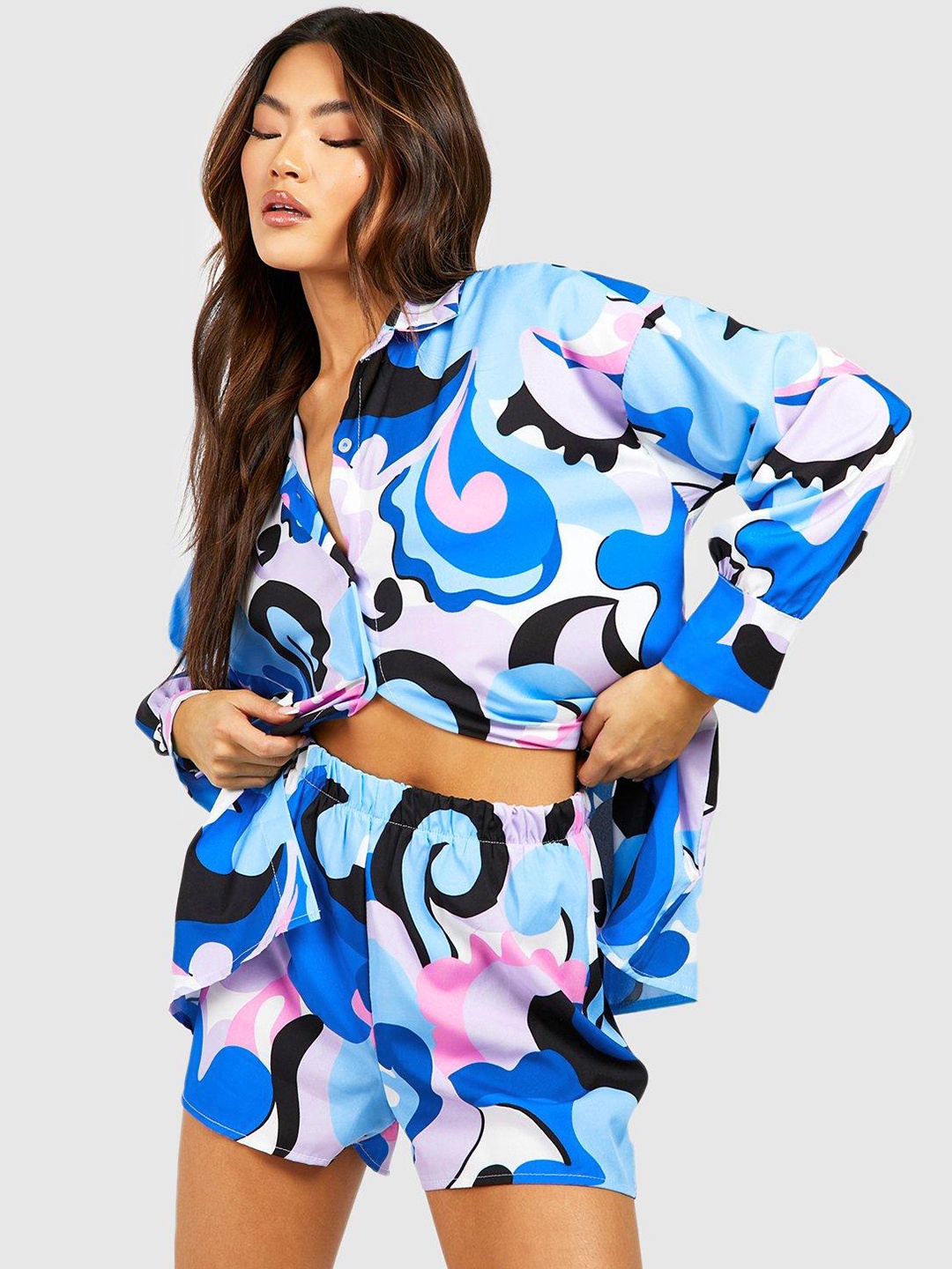 

Boohoo Women Abstract Print Co-Ords, Blue