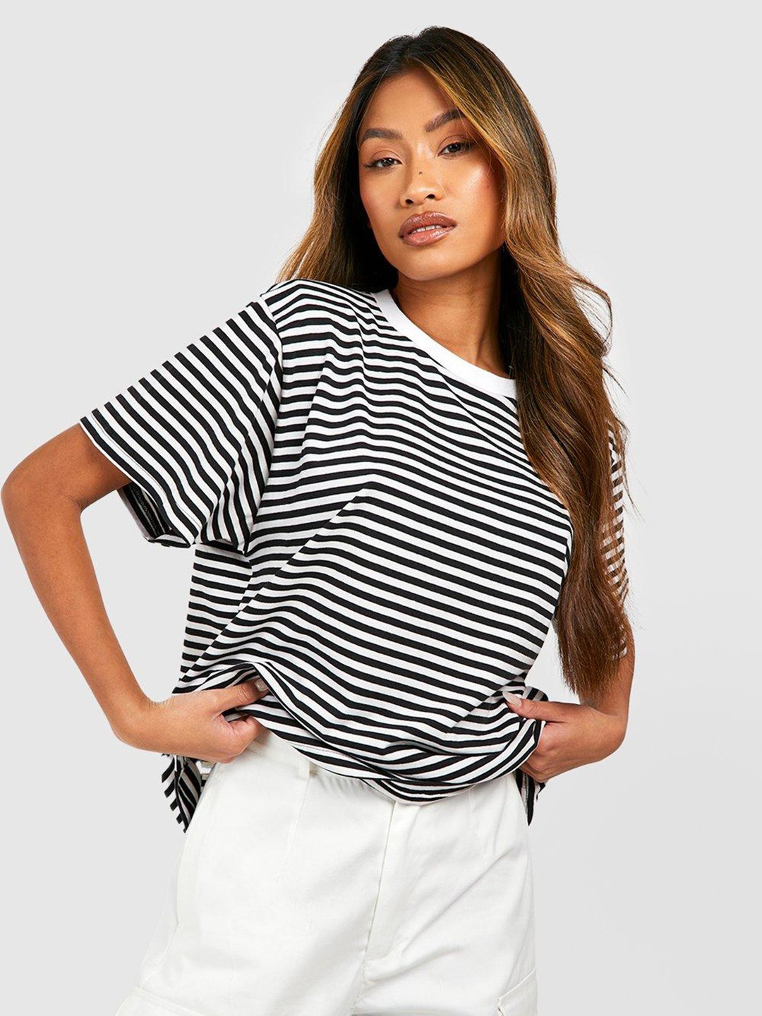 

Boohoo Stripe Cotton T-shirt, White