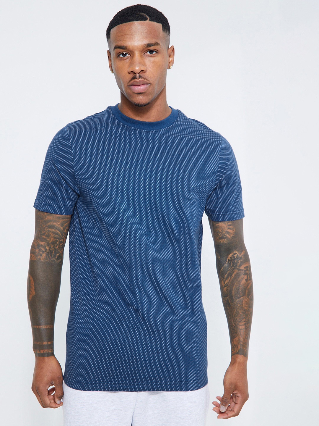 

boohooMAN Jacquard Micro Printed Slim Fit T-shirt, Blue
