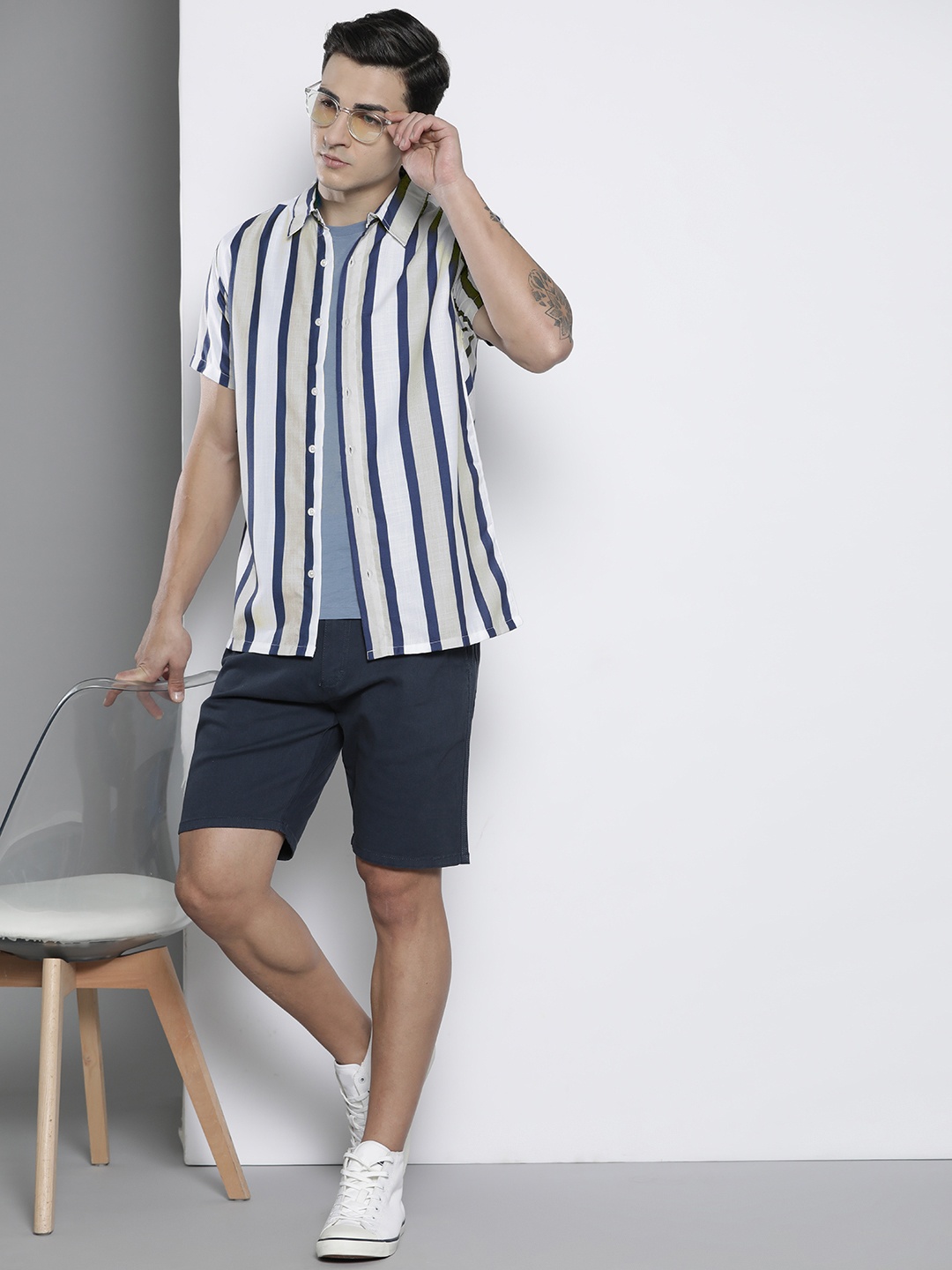 

boohooMAN Opaque Striped Casual Shirt, Off white