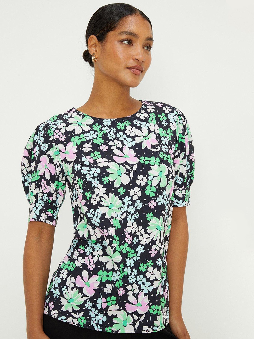 

DOROTHY PERKINS Floral Print Puff Sleeve Top, Navy blue