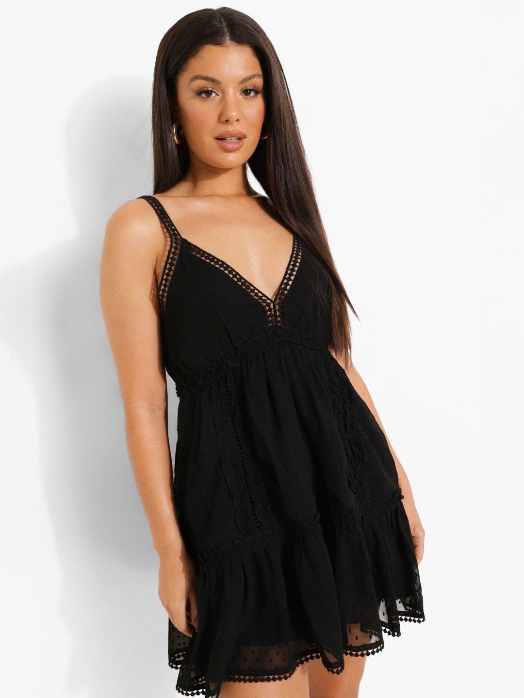 

Boohoo Dobby Weave A-Line Mini Dress, Black