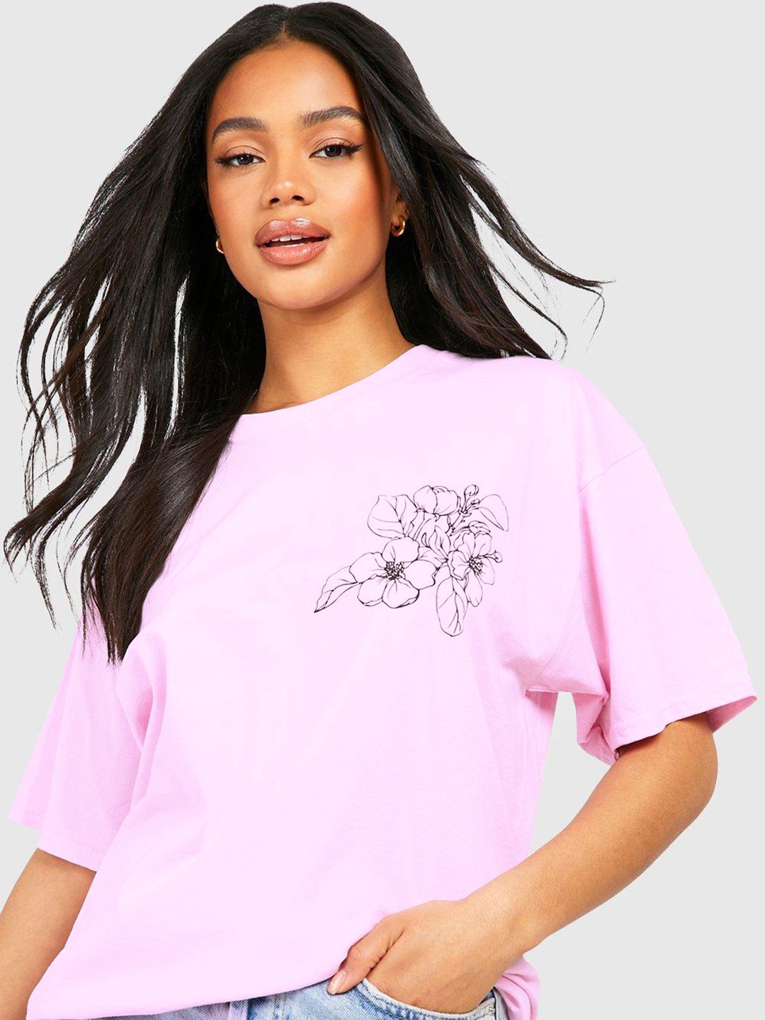 

Boohoo Pure Cotton Drop-Shoulder Oversized T-shirt, Pink