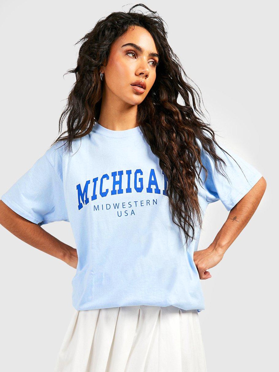 

Boohoo Cotton Printed Drop-Shoulder Oversized T-shirt, Blue