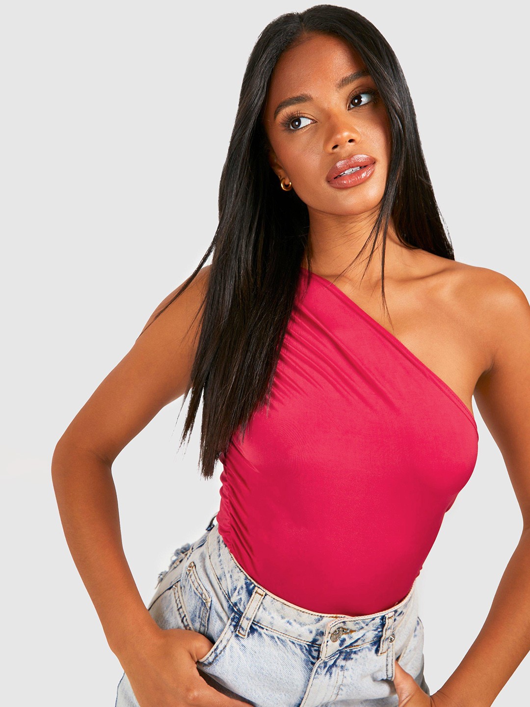 

Boohoo Ruched One Shoulder Top, Red
