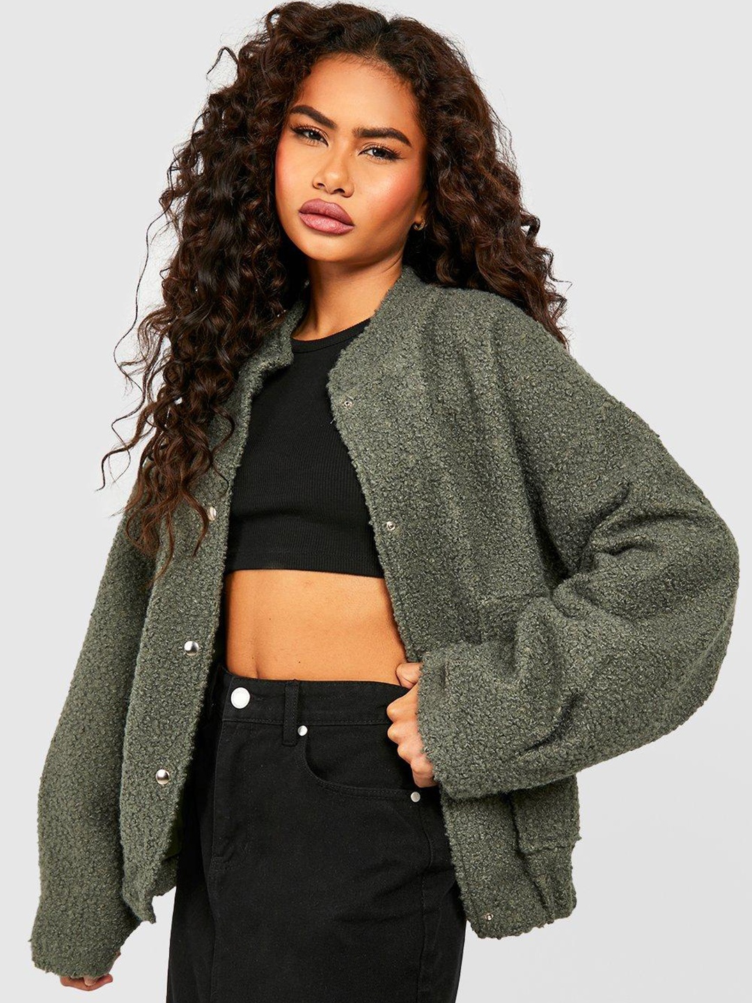 

Boohoo Textured Oversized Bomber Jacket, Charcoal