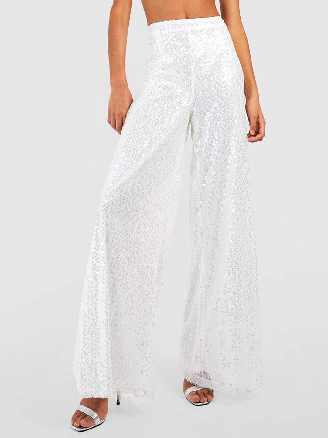 

Boohoo Women Embellished Net Trousers, White