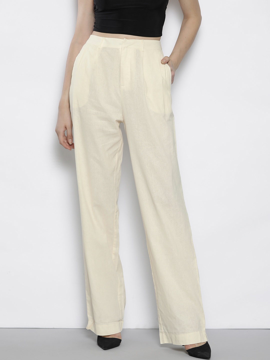 

MISSPAP Women High-Rise Trousers, Cream