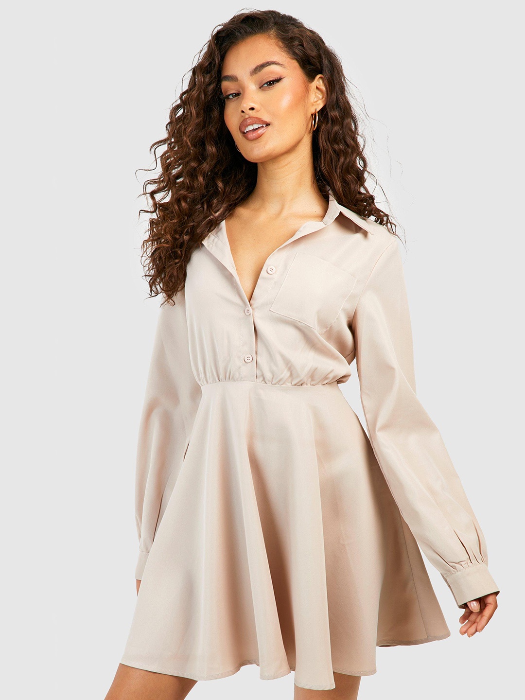 

Boohoo A-Line Mini Dress, Beige