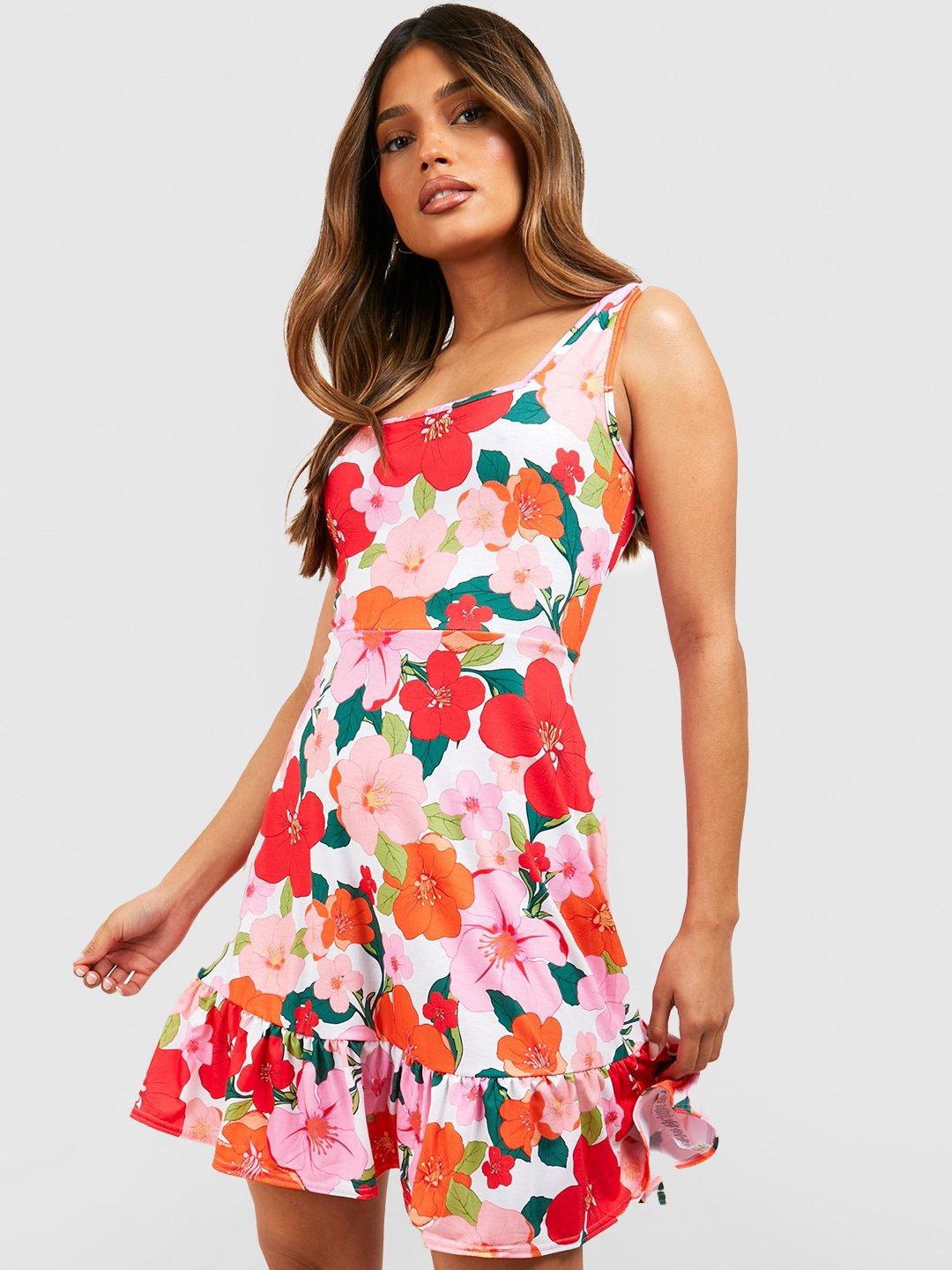 

Boohoo Floral Print A-Line Dress, White