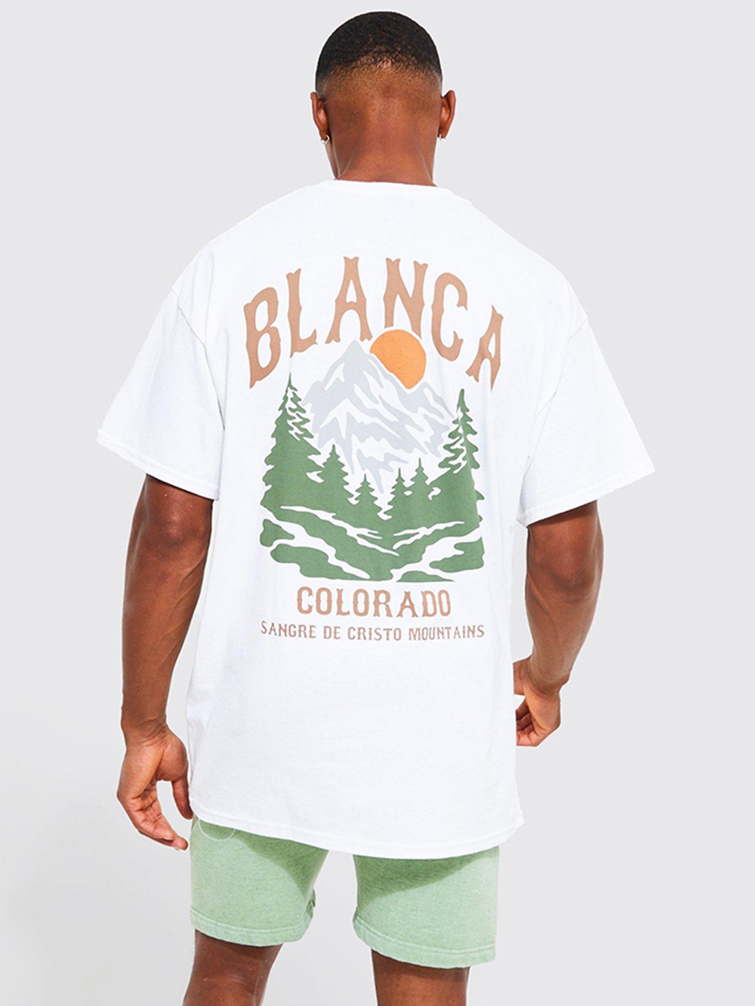 

boohooMAN Colorado Mountains Printed Drop-Shoulder Sleeves Pure Cotton Oversized T-shirt, White