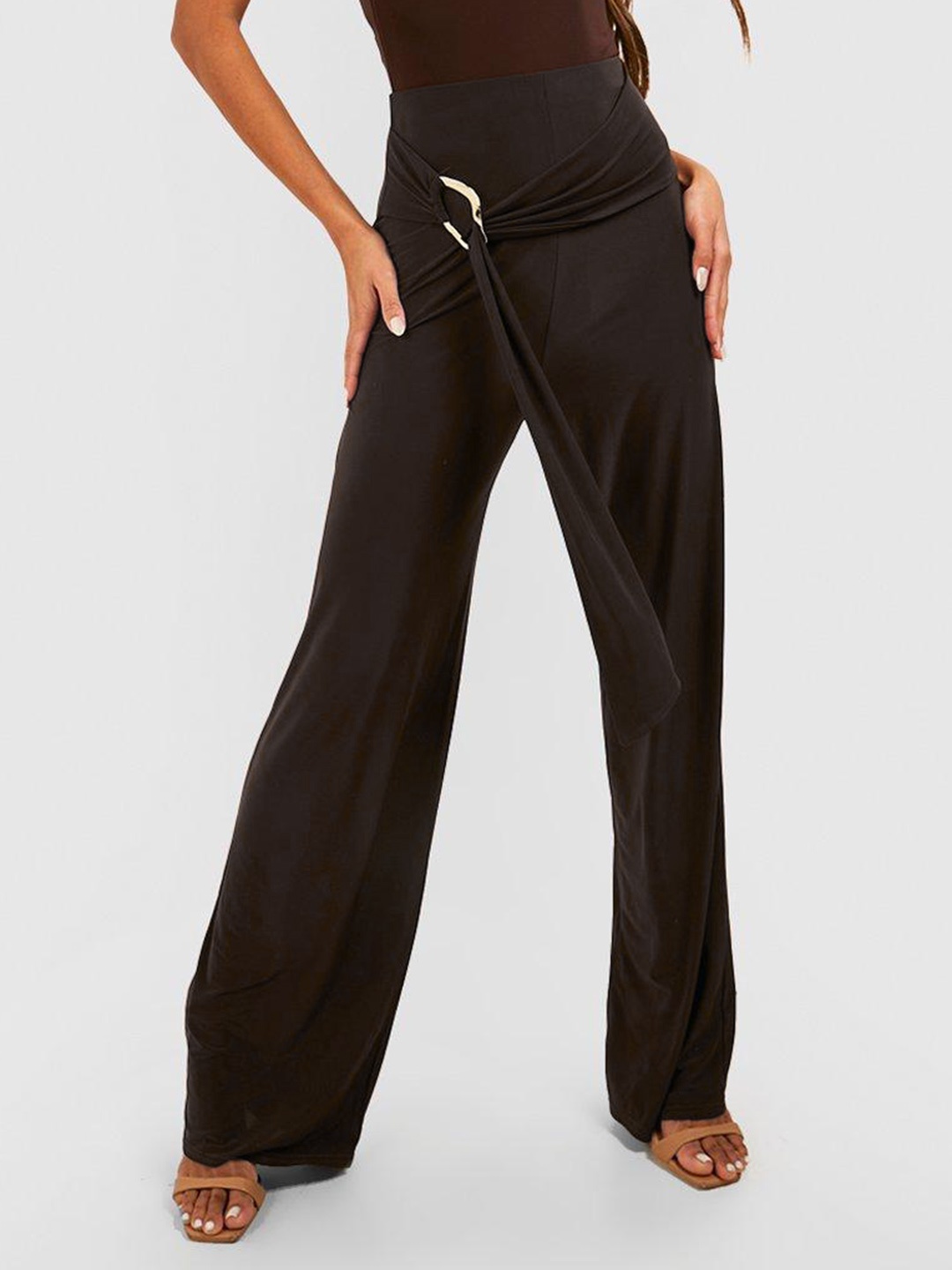 

Boohoo Women Wide Leg High-Rise Trousers, Brown